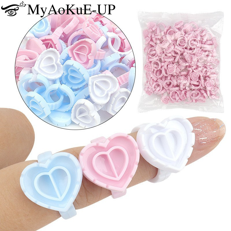 Eyelash Extension Double Lash - 100Pcs Disposable Glue Ring Holder Eyelash