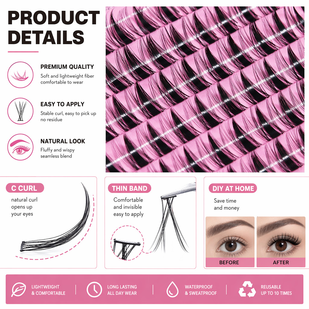 QIUNING Lash Clusters Manga La - Eyelash Extension Wet Look recension och pris